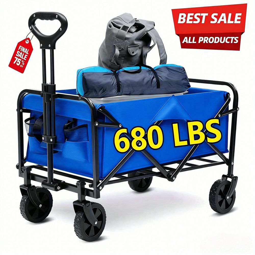 Outdoor Camping Shop - 450ポンド、680ポンド対応の全地形対応ヘビーデューティー折りたたみ式ハンドトラック、大容量キャンプカート、庭での買い物、スポーツ、アウトドアに最適
