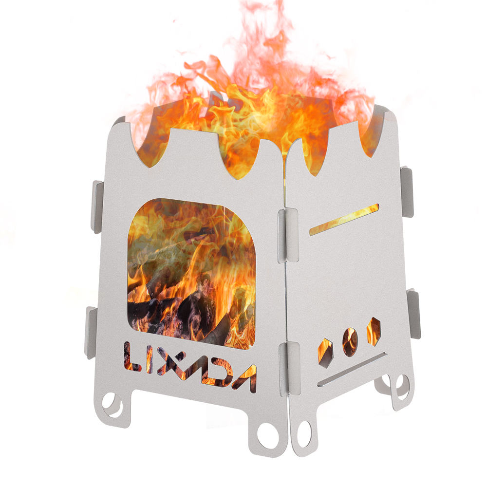 Outdoor Camping Stove Wood - Lixada-ポータブルチタンおよびステンレス鋼の屋外キャンプストーブ、超軽量折りたたみ式薪ストーブ、釣りやハイキング用のポケットストーブ