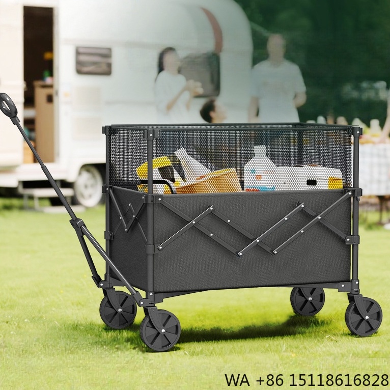 Outdoor Camping Shop - 耐久性のある防錆鋼製フレーム、折りたたみ式、通気性、多機能、大容量、四輪ユーティリティワゴン、ショッピング、キャンプ用品