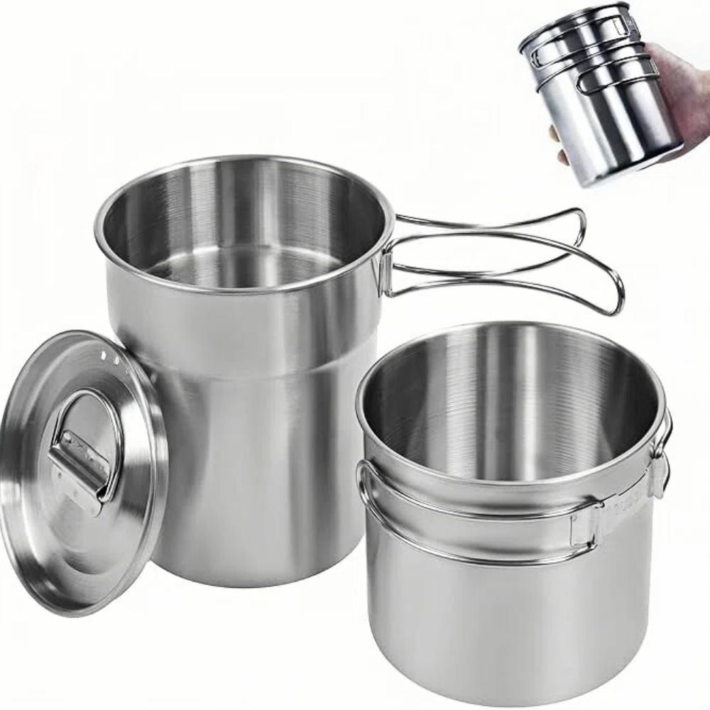 Outdoor Camping Uk - 折りたたみ式キャンプカップマグカップキャンプポット調理器具304食品グレード屋外キャンプクッキングセット（通気蓋付き、ステンレス鋼バックパック）