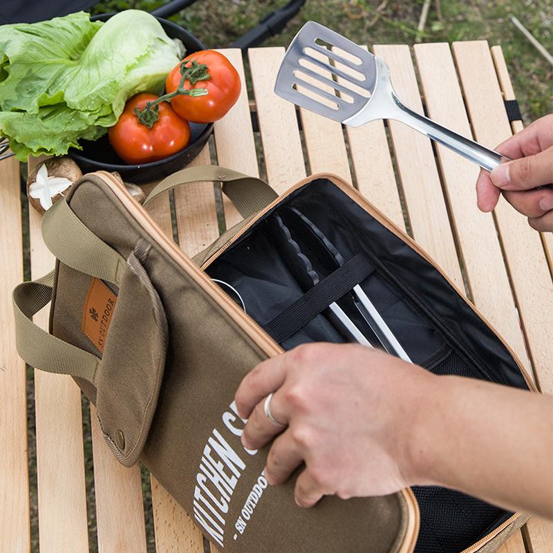 Outdoor Camping Uk - 8 個キャンプキッチン調理器具セットポータブルバッグアウトドア旅行用品収納バッグステンレス鋼調理セットバーベキューピクニック用
