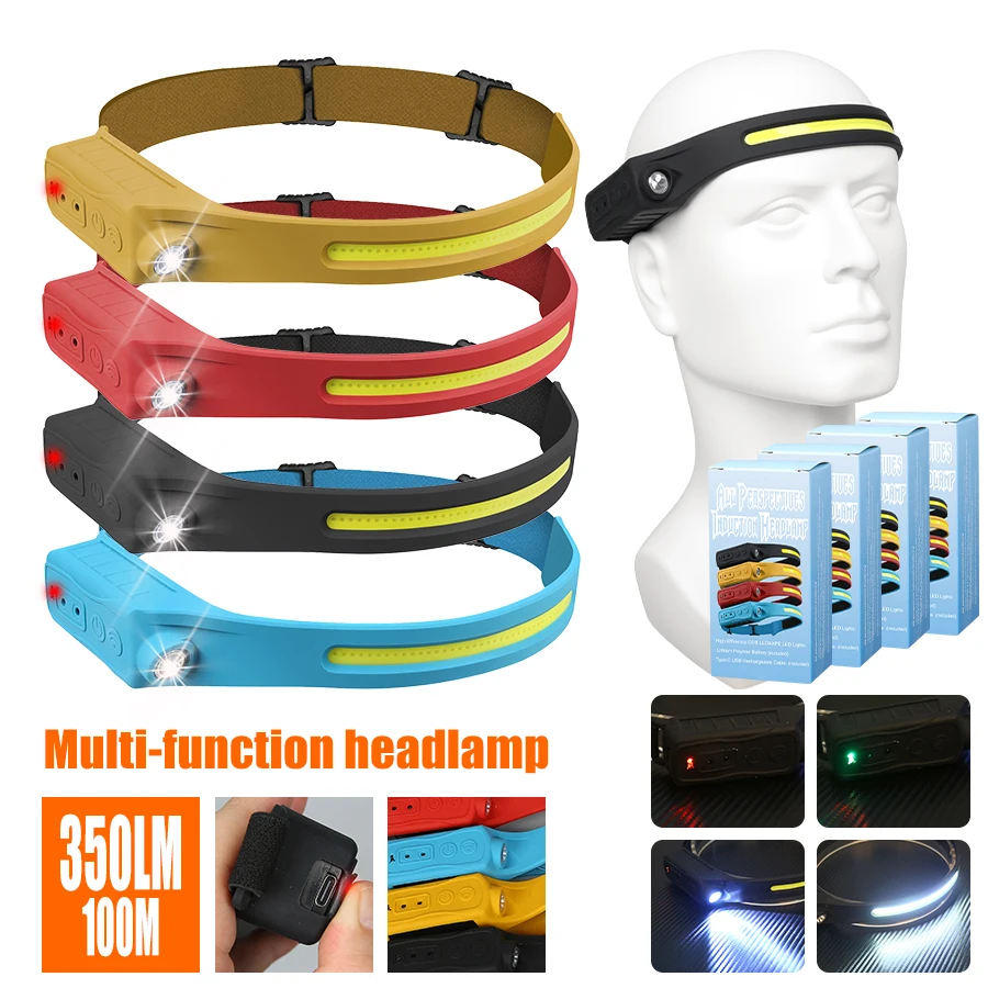 Headlamp - 充電式ヘッドランプ 350 ルーメン モーションセンサー LED ヘッドライト
