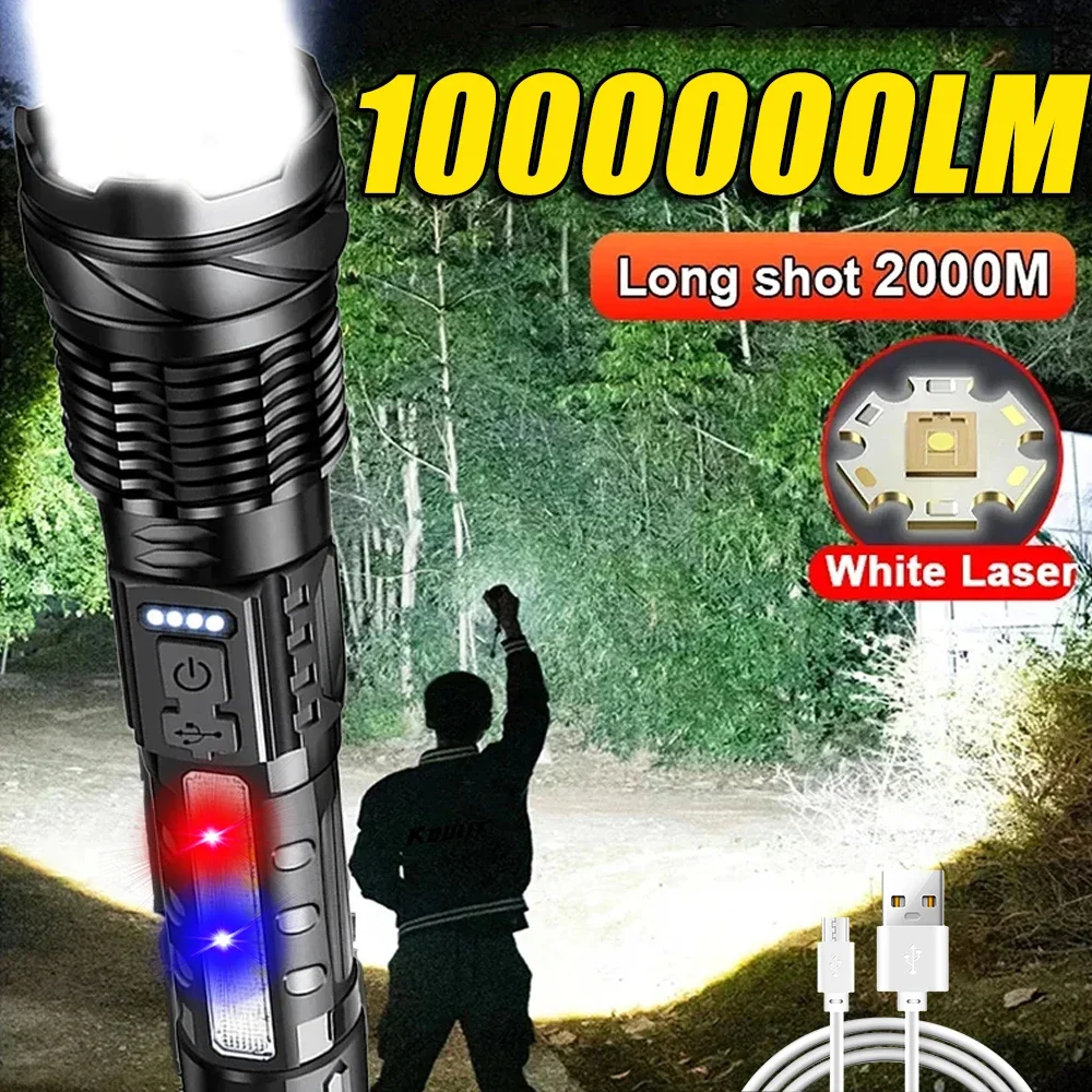 Outdoor Camping And Fishing - 強力な LED 懐中電灯 充電式キャンプライト サイドライト付き 超明るい長距離照射トーチ