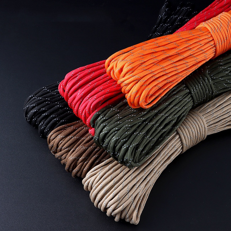 Outdoor Camping Extension Cord - 反射パラコード 550 軍事 7 ストランドロープ戦術パラシュートコードキャンプテントロープ警告ラインストラップ DIY