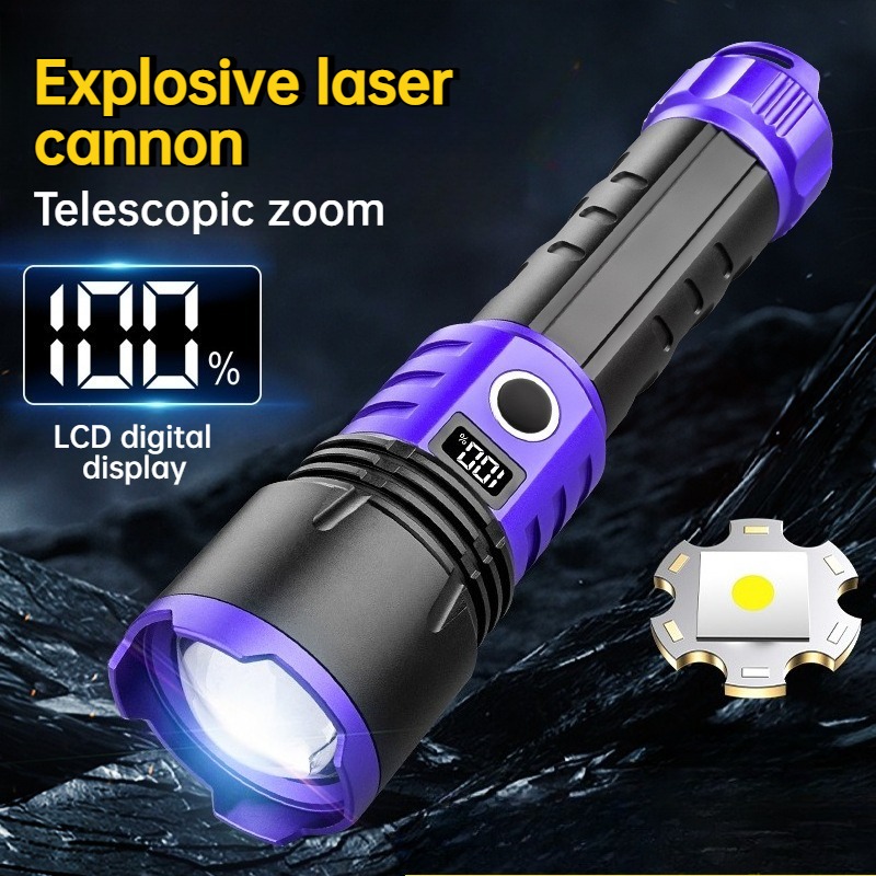 Outdoor Camping Lighting - 多機能強力ライト LED 懐中電灯 USB 充電ズーム可能デジタルディスプレイアルミ合金トーチアウトドアキャンプ