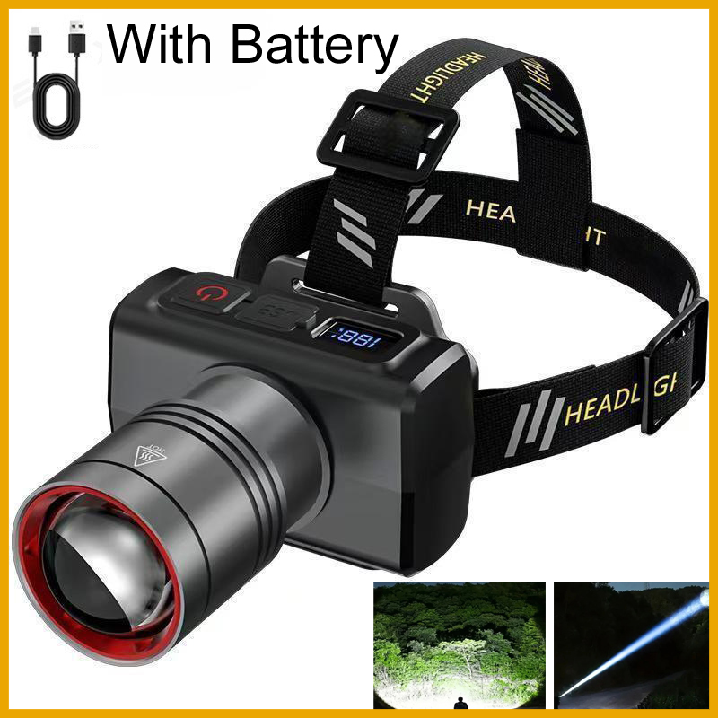 Headlamp - 2026 LEDデジタル充電式ヘッドランプ 超高輝度ヘッドLEDライト モーションセンサー懐中電灯 アウトドアキャンプ用フラッシュランタン