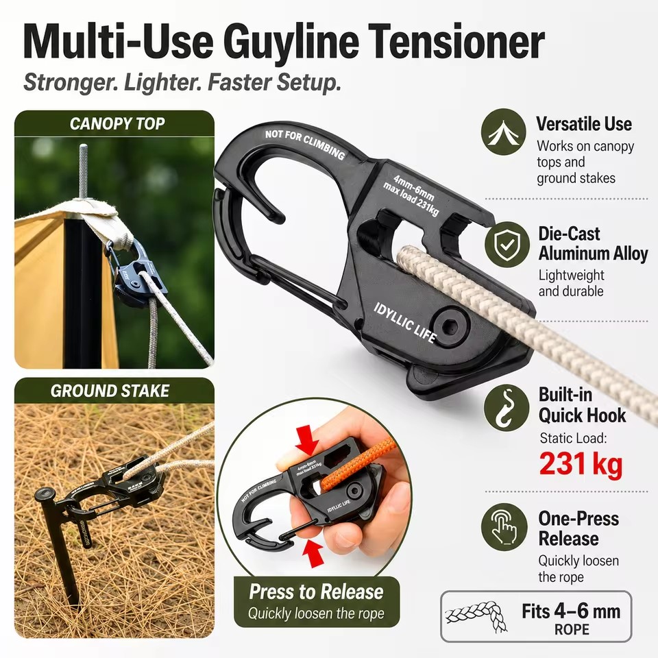 Outdoor Camping Extension Cord - アルミ合金テントロープテンショナー強力な耐荷重アジャスターポータブル防風コードバックルキャンプ/ハイキング/タープアクセサリー