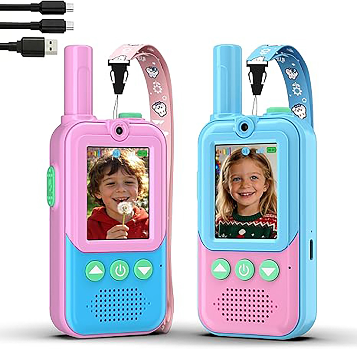 Outdoor Camping Videos - 充電式キッズビデオウォーキートーキー2個セット、HDカメラとボイスチェンジャー付き、屋外キャンプ用おもちゃ、3～12歳向け誕生日プレゼント