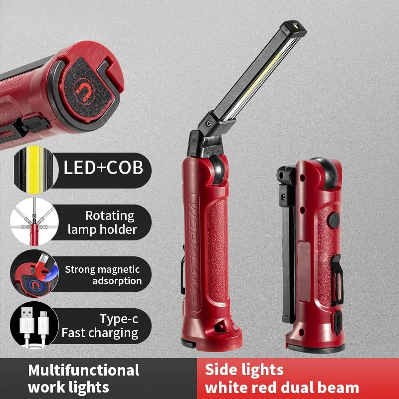 Outdoor Camping Lampe - COB LED ワークライト充電式折りたたみ懐中電灯屋外キャンプ車修理照明ポータブルランプ磁気吊り下げフック付き