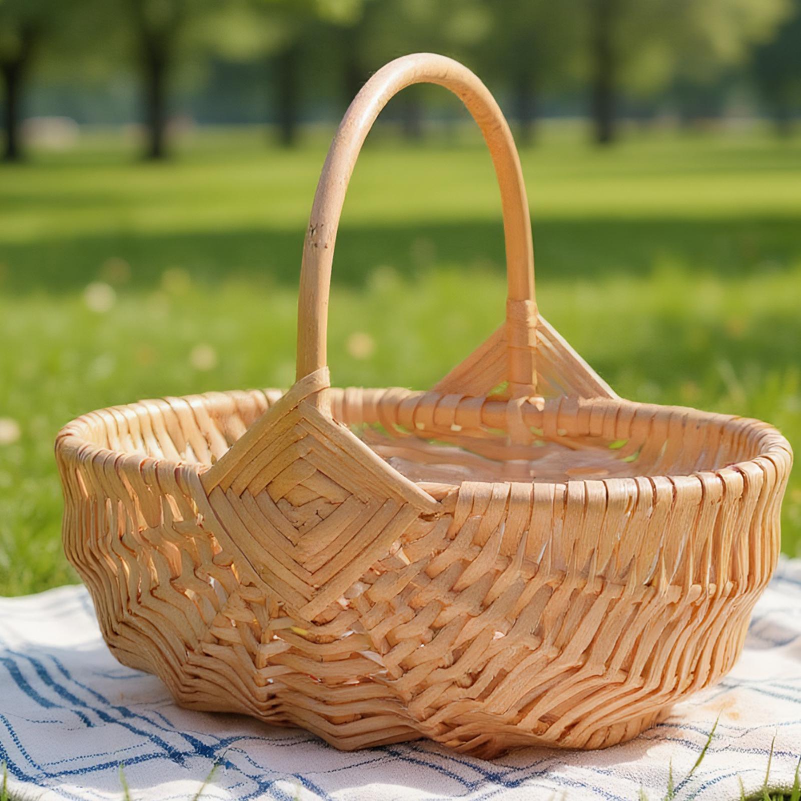 Outdoor Camping Activities - 織物製のピクニックバスケット、ハンドル付き、空のピクニック収納バスケット、手作りのラタン製ギフト、アウトドアアクティビティ、ビーチ、キャンプに最適