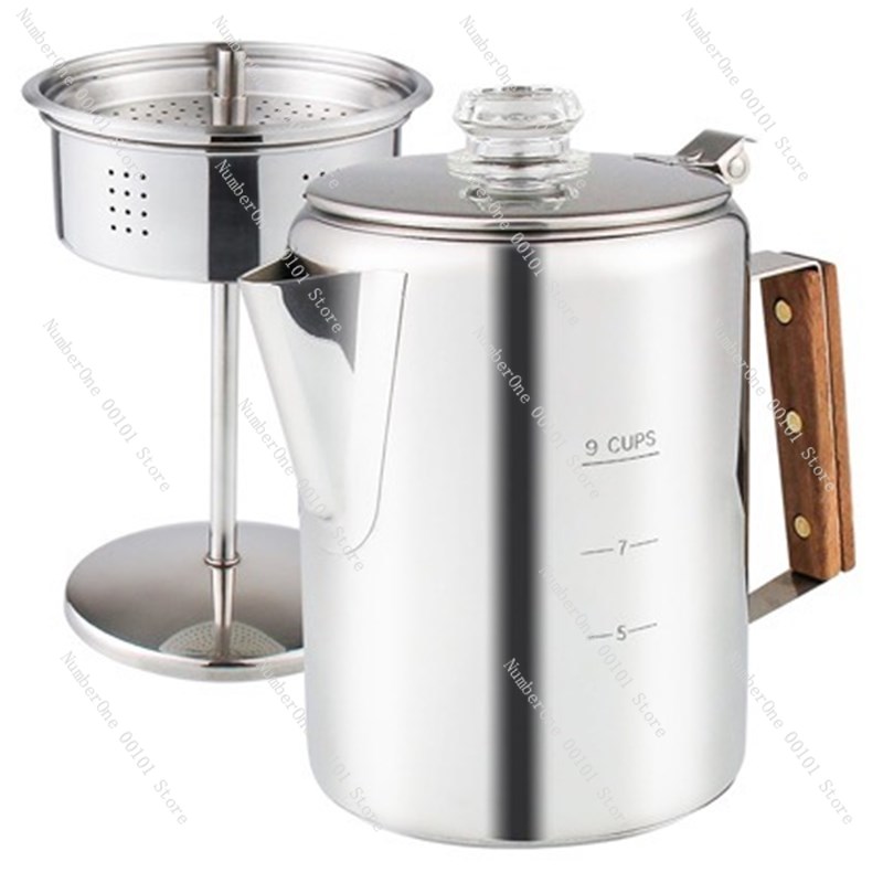 Camp Percolator Coffee - コーヒーパーコレーター キャンプ用コンロトップ式、パーコレーターコーヒーポット ステンレス製コーヒーメーカー キャンプ アウトドア 9カップ