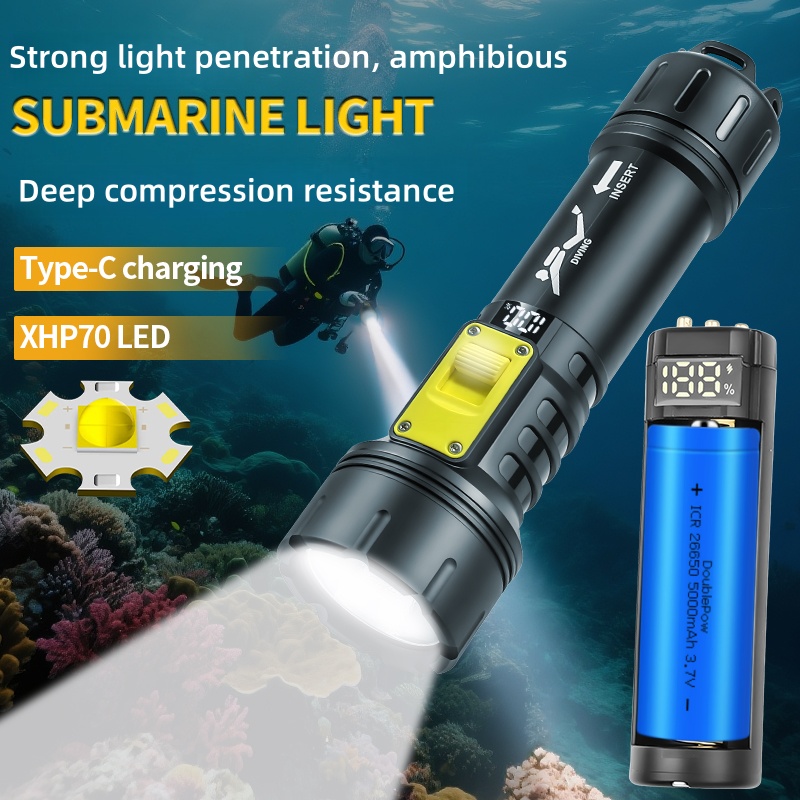 Outdoor Camping And Fishing - 新しい XHP70 ダイビング懐中電灯 IPX8 防水デジタル充電ケースデュアルユース水中陸高輝度懐中電灯
