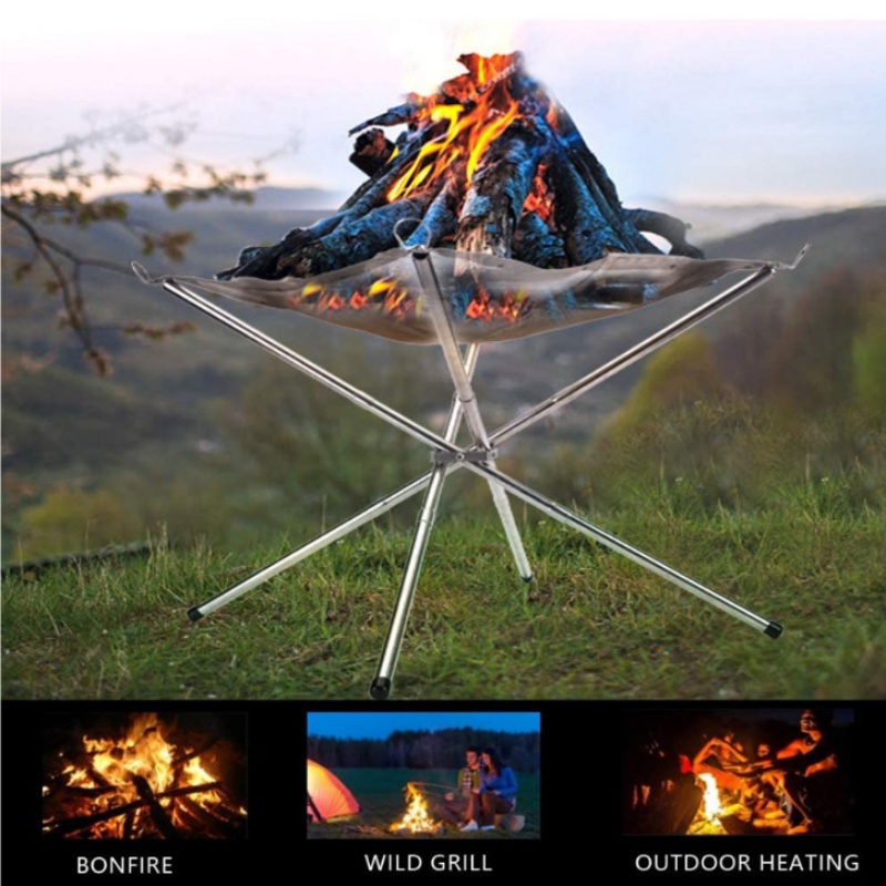 Outdoor Camping Stove Wood - 屋外BBQ焚き火ラック ポータブルキャンプファイヤーピットグリル ステンレス鋼メッシュ焚き火台 ウッドストーブスタンド 折りたたみ式ファイヤーフレームラック