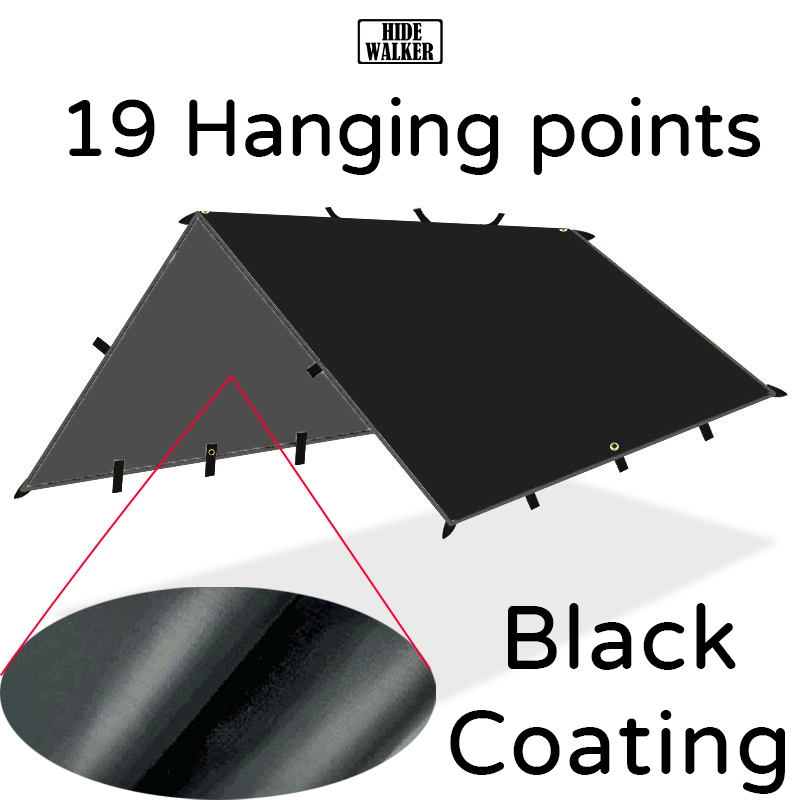 Waterproof Tarp Shelter - 19 吊り下げポイントブラックコーティングタープ防水ブラックコーティングタープ屋外キャンプテントタープブッシュクラフトシェルター DIY テントフライ