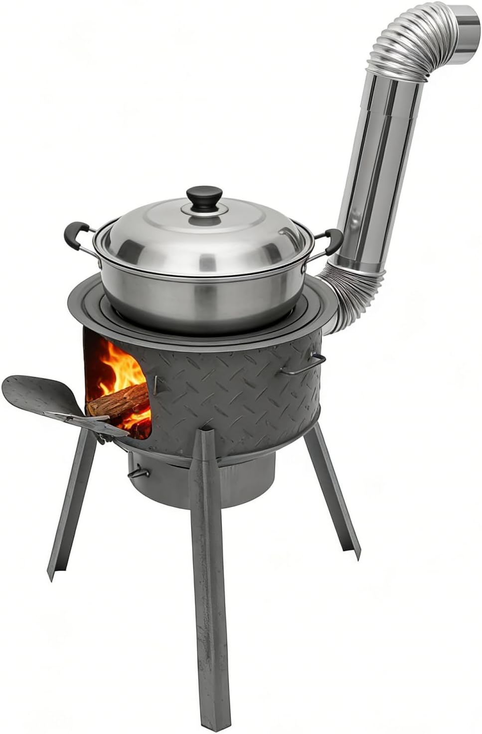 Outdoor Camping Stove Wood - ポータブル薪焚きロケットストーブ キャンプやハイキング用 - 17インチ屋外調理ストーブ、取り外し可能な鉄製火室、グリルラック付き