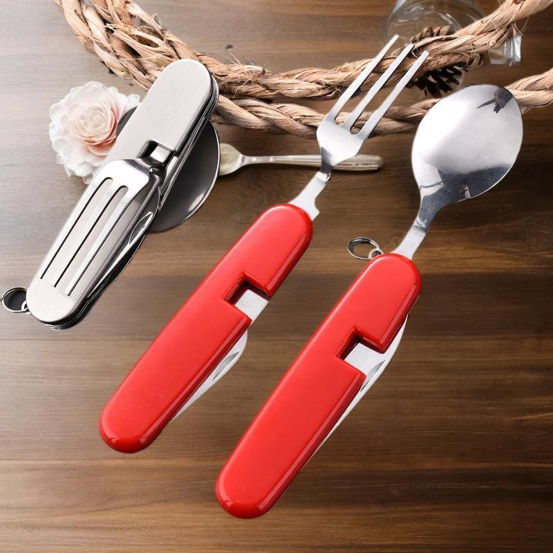Outdoor Camping Utensils - 折りたたみ式キャンプ用食器セット - アウトドア活動やスポーツ、キャンプ、ピクニック、旅行用の多機能ナイフ、フォーク、スプーンの組み合わせ