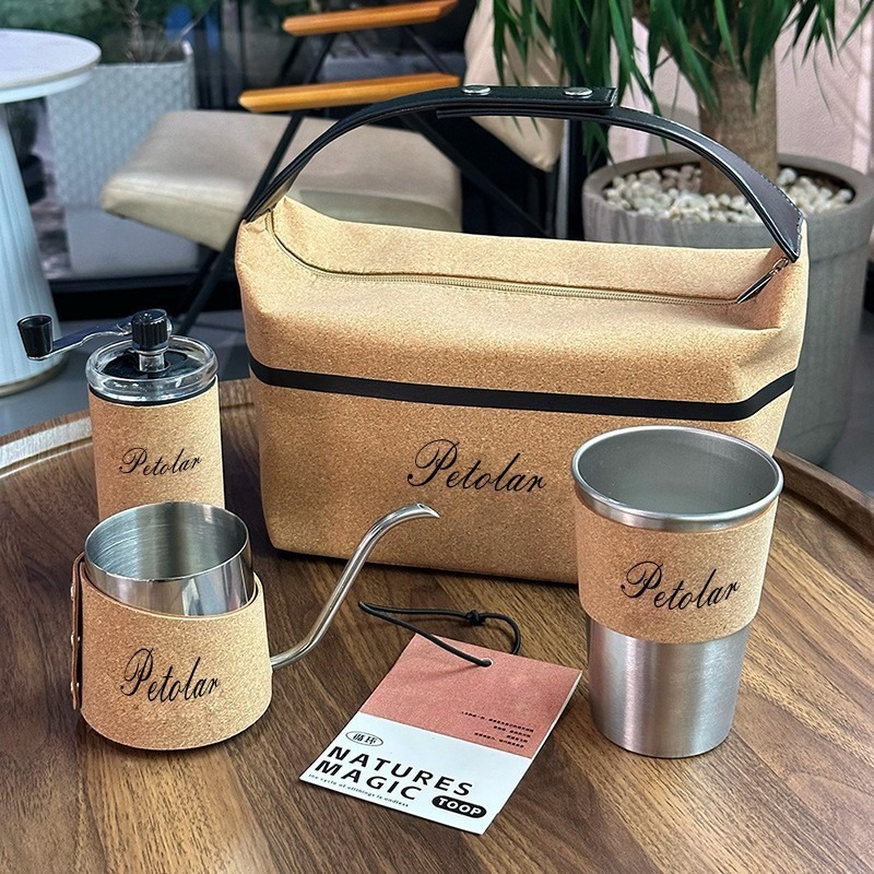 Camp Percolator Coffee - 304ステンレス鋼製キャンプ用コーヒーカップ - 断熱コルクスリーブ付きドリップコーヒーギフトセット、アウトドア旅行用マグカップ便利