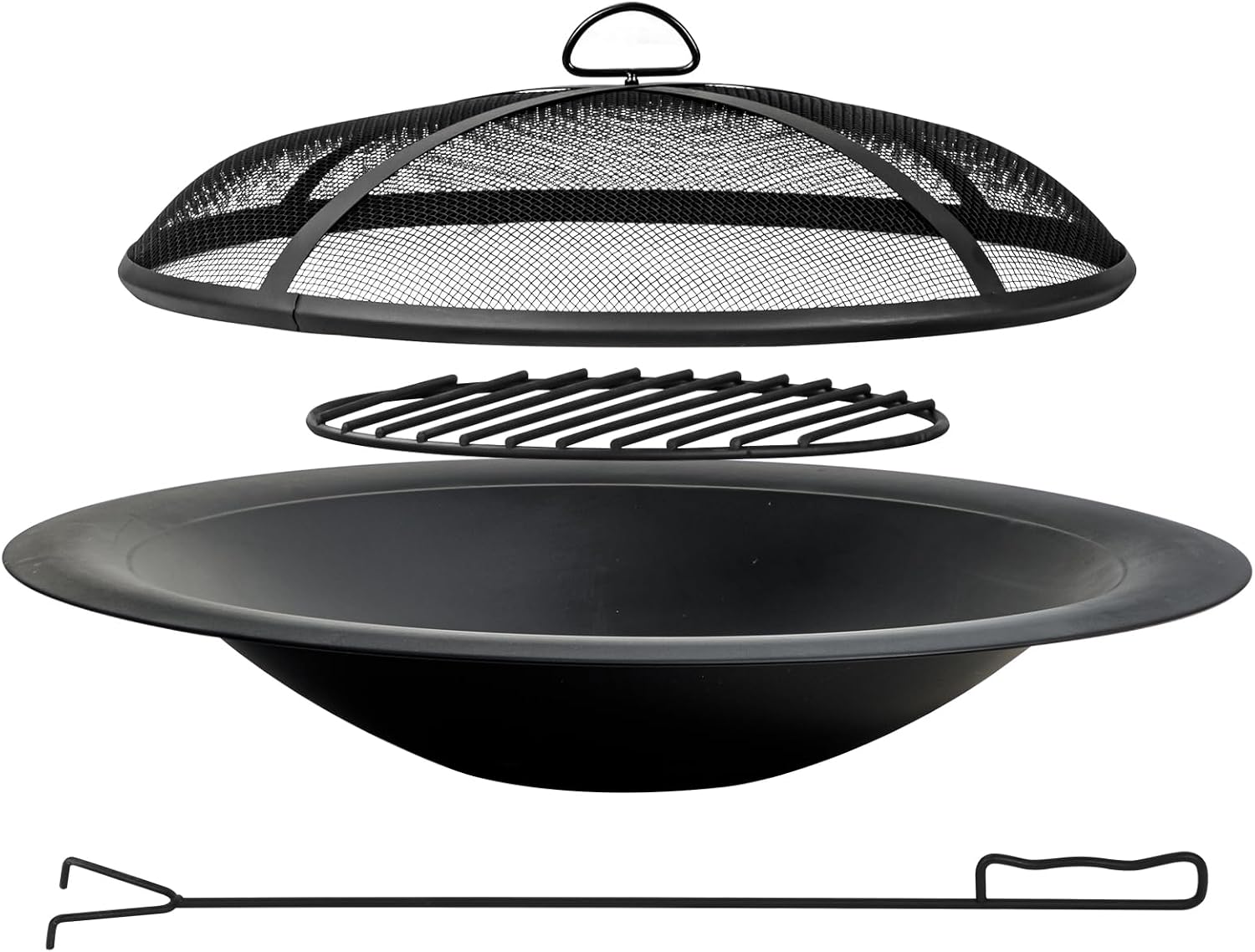 Outdoor Camping Fireplace - 35インチ スチール製ファイヤーピットボウル ヘビーデューティー 屋外暖炉用インサート 木材燃焼用ファイヤーピット スパークスクリーンメッシュ蓋付き