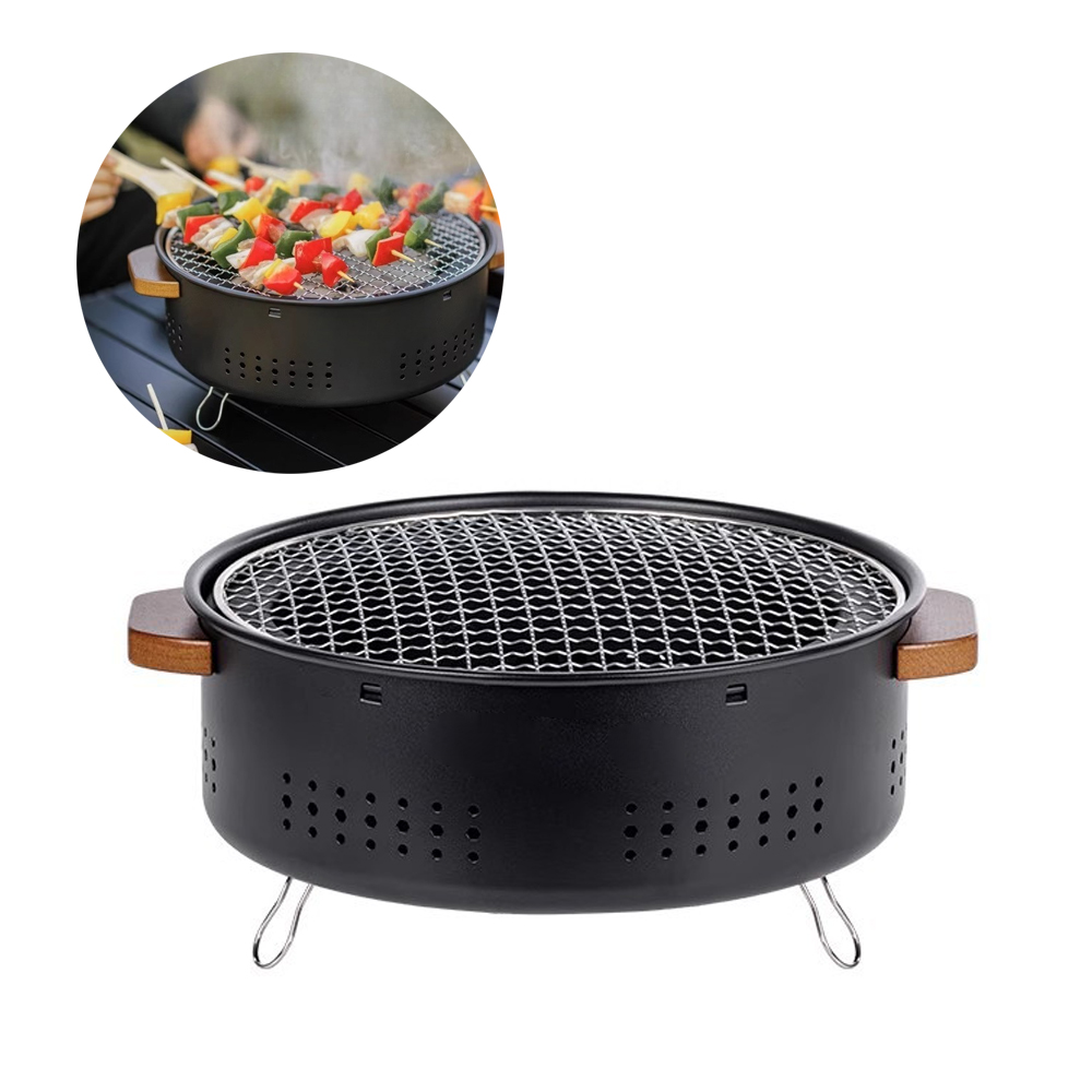 Outdoor Camping Griddle - キャンプ用品 アウトドア バーベキューグリドル 丸型卓上バーベキューグリル ポータブル炭火コンロ チャコールグリルコンロ