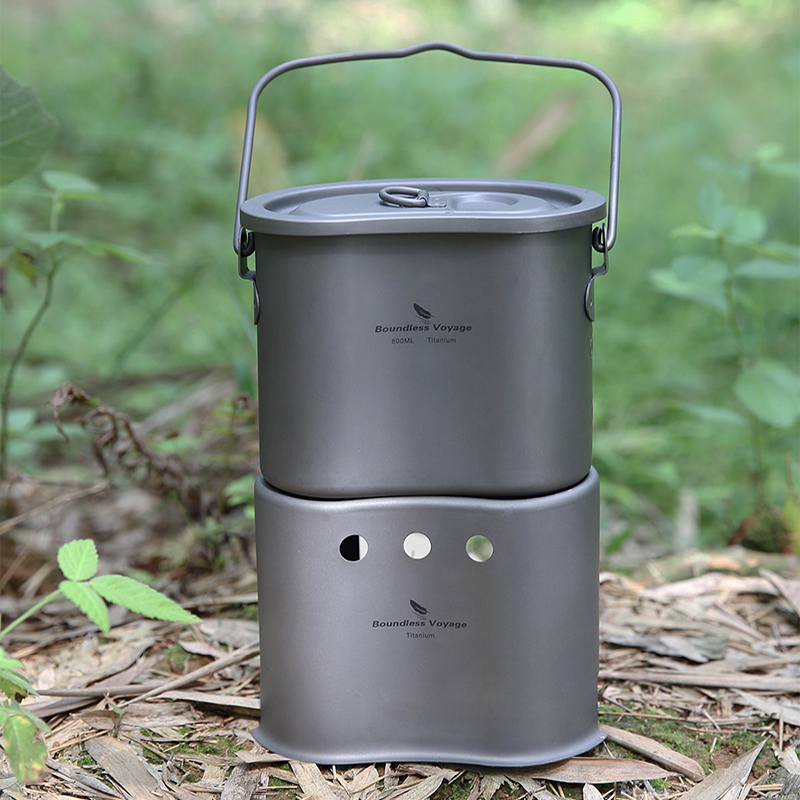 Outdoor Camping Stove Wood - 無限の航海-チタン調理器具セット、屋外キャンプハンギングポット、薪ストーブ、2 in 1食堂カップ、0.8 l木炭炉、調理器