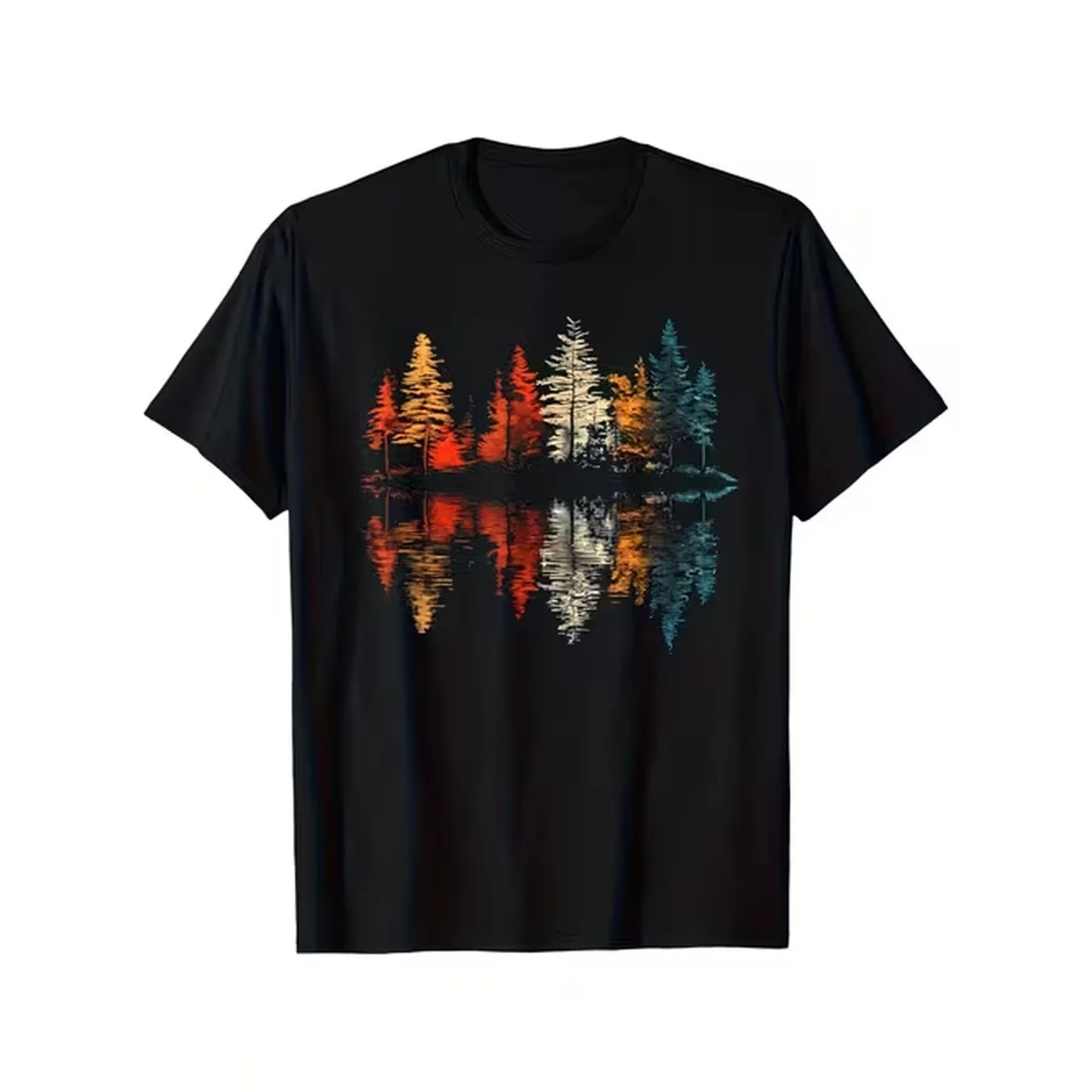 Outdoor Camping Activities - メンズ レトロ リフレクション プリント Tシャツ ブラック