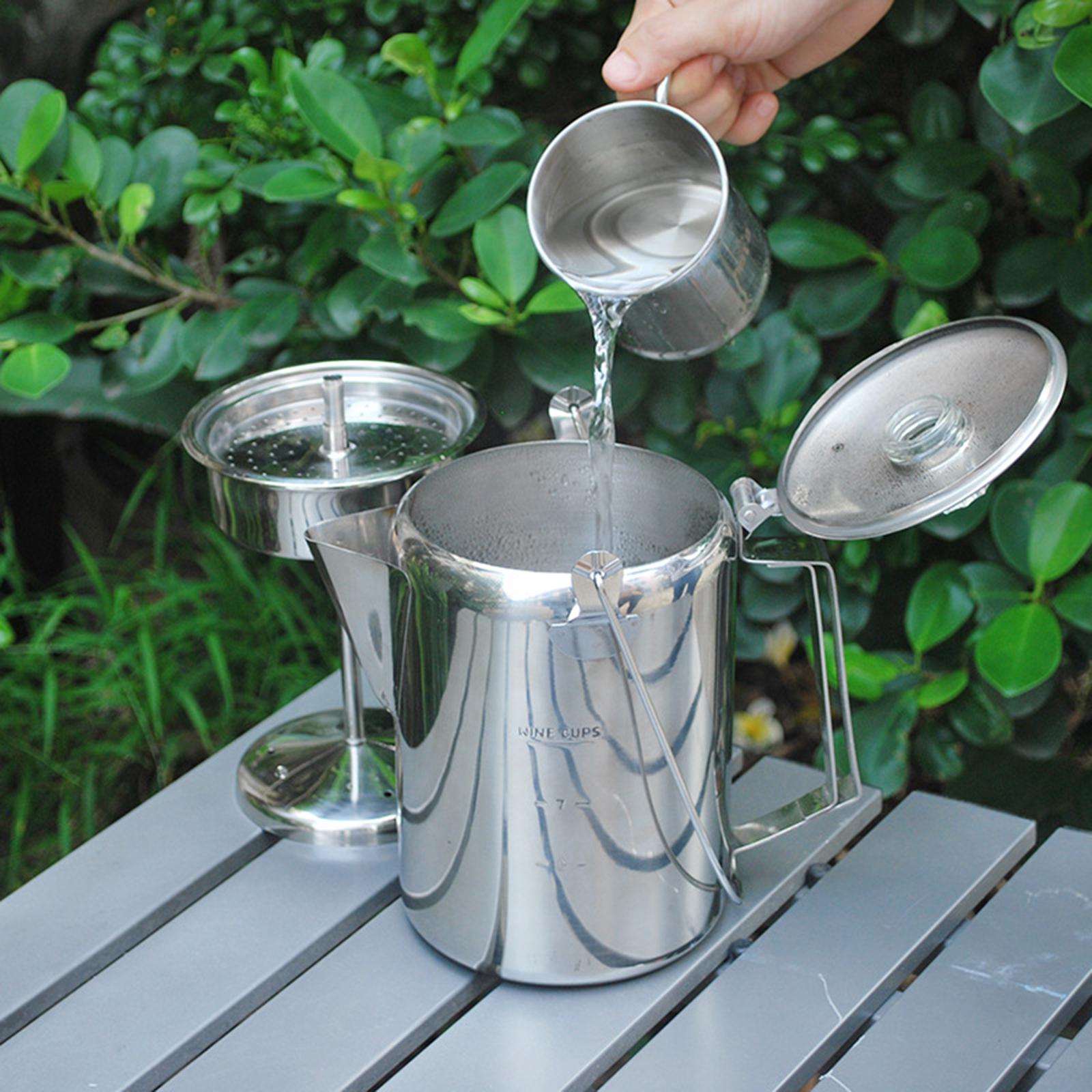 Camp Percolator Coffee - 屋外用ステンレス製キャンプコーヒーポーカレーターポット、ハンドルとガラス蓋付き、家族の集まりに最適