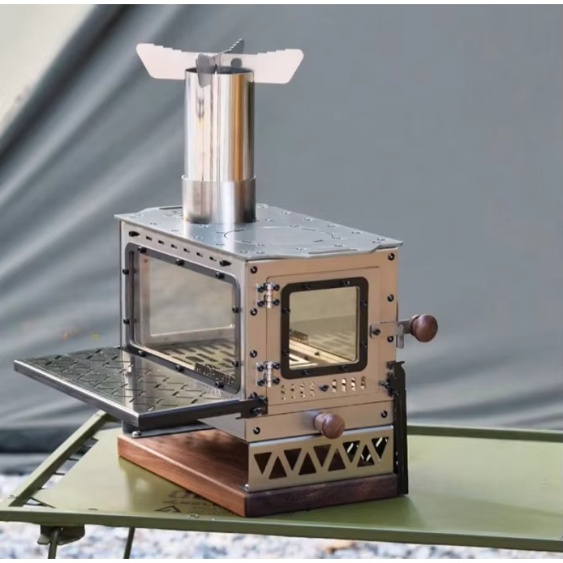 Outdoor Camping Fireplace - ミニポータブルステンレス鋼製薪ストーブ、屋外キャンプ用卓上暖炉、テント暖房、ピクニック、卓上使用、炭使用