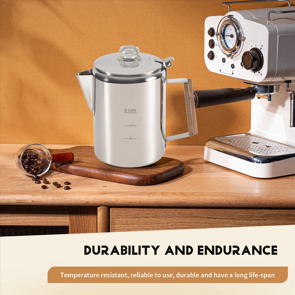 Camp Percolator Coffee - HITLコーヒーパーコレーター、キャンプ用コンロトップ式、ステンレス製コーヒーポット、アウトドア、家庭用、9カップ