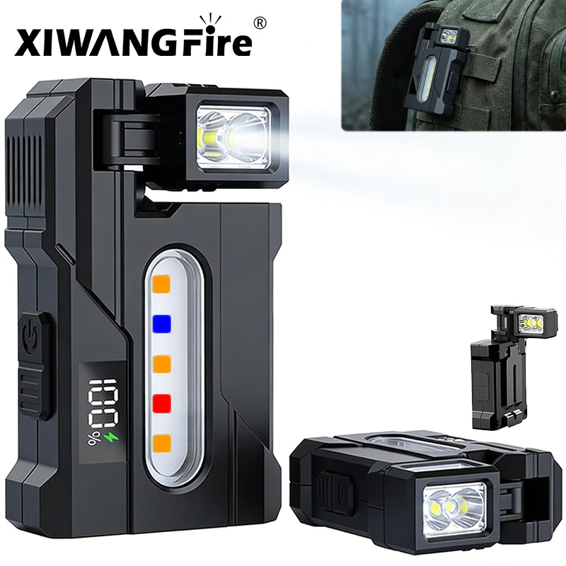 Headlamp - 多機能超高輝度 EDC 懐中電灯回転ヘッドトーチ屋外 COB 赤/青緊急ライトテールマグネット作業灯