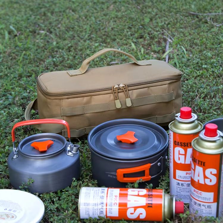 Outdoor Camping Uk - オックスフォード布製調理器具収納バッグ、ダブルジッパー、ハンドル付き、大容量、キャンプやハイキングに最適