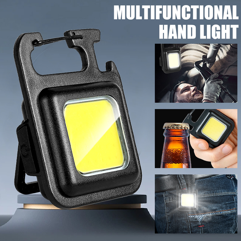 Outdoor Camping Lampe - 超高輝度で便利な携帯用ミニCOBキーホルダー懐中電灯、充電式緊急作業灯、マグネット付きアウトドアキャンプライト