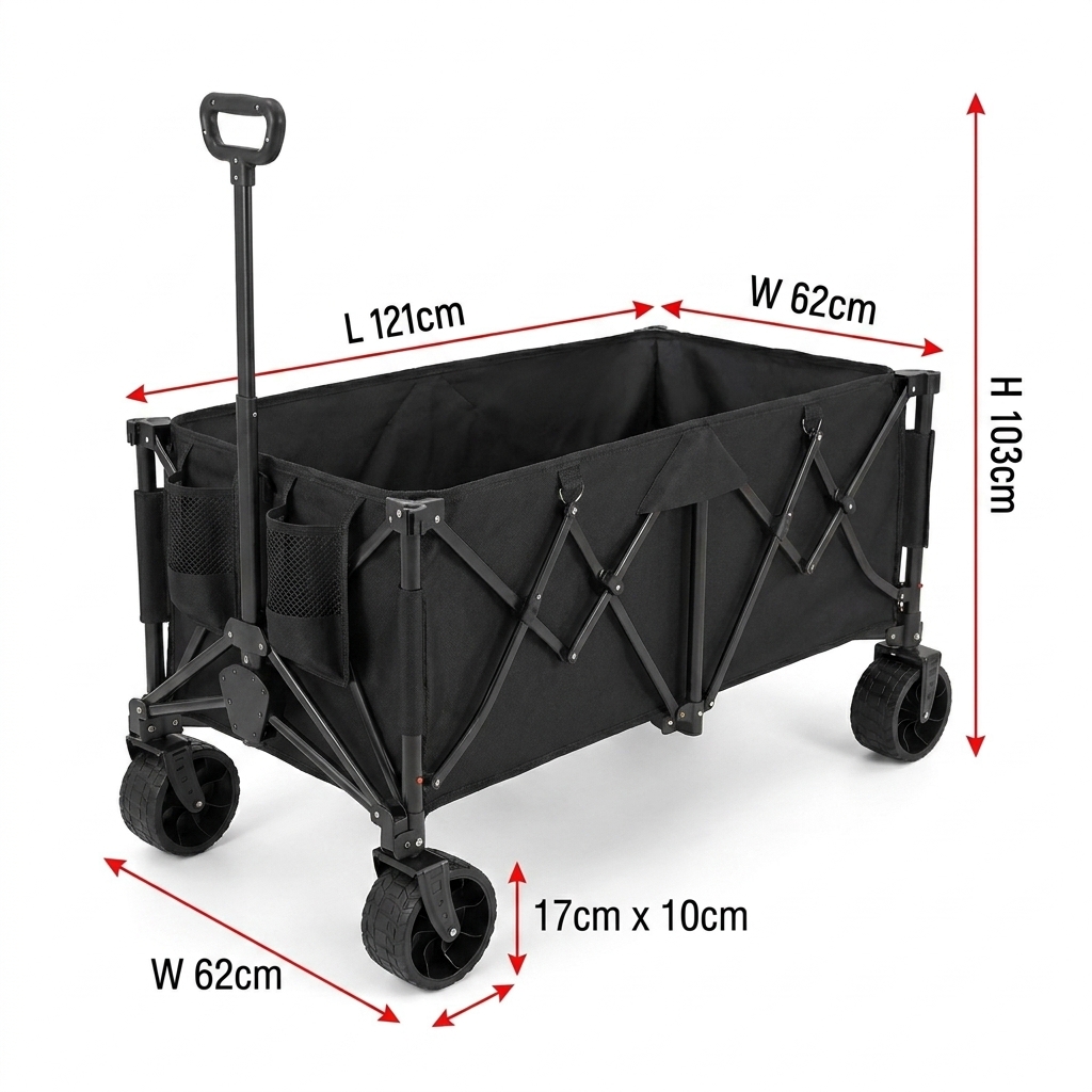 Camp Table Folding - 特注ヘビーデューティー折りたたみ式ワゴンカート、260L特大容量、360LBS耐荷重、全地形対応タンクホイール付きキャンピングカート