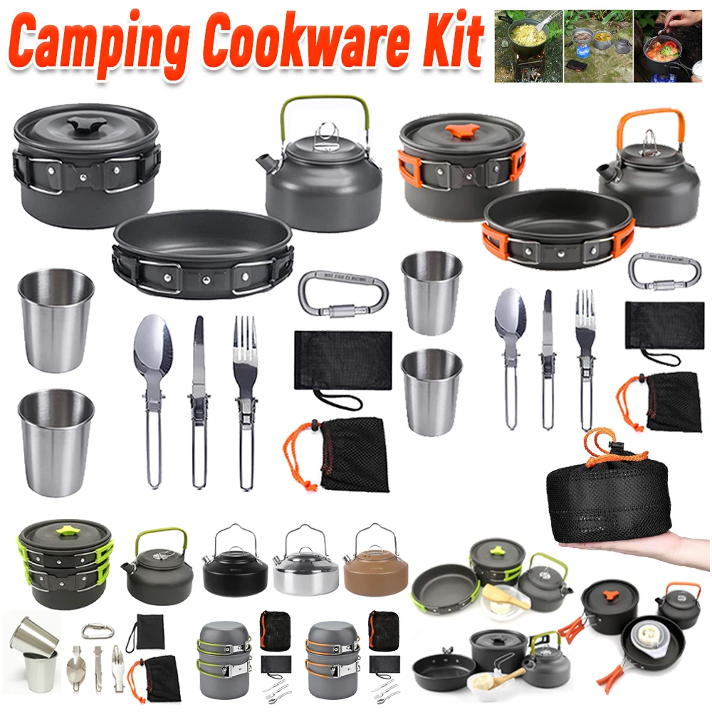 Outdoor Camping Utensils - キャンプ調理器具キット ケトル ポット パン クックセット ポータブル