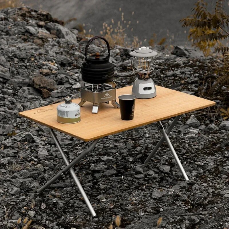 Outdoor Camping Table With Storage - 折りたたみ式で持ち運び可能な竹製のポータブル折りたたみ式デスク,ピクニック用の高速収納テーブル,2または3つの折りたたみ式ブレード