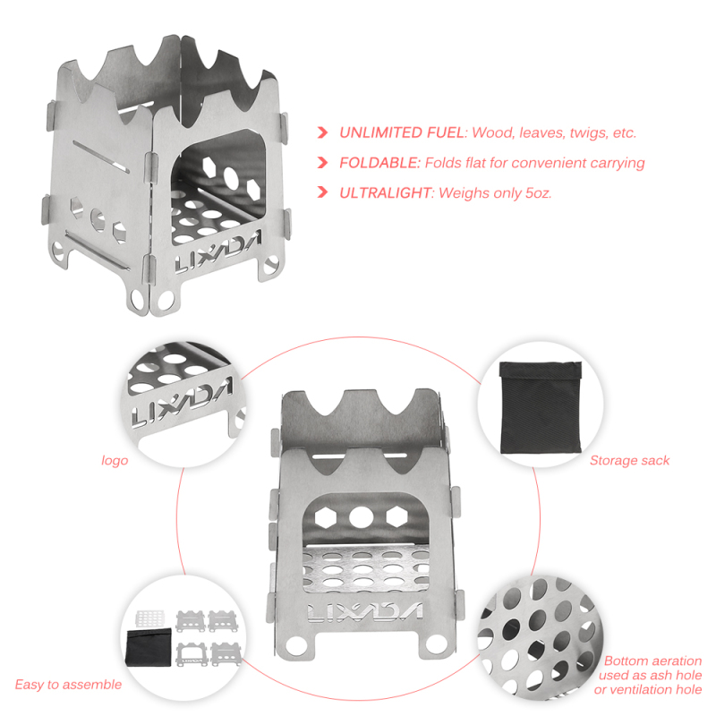 Lixada-ポータブルチタンおよびステンレス鋼の屋外キャン - Outdoor Camping Stove Wood のレビューと価格