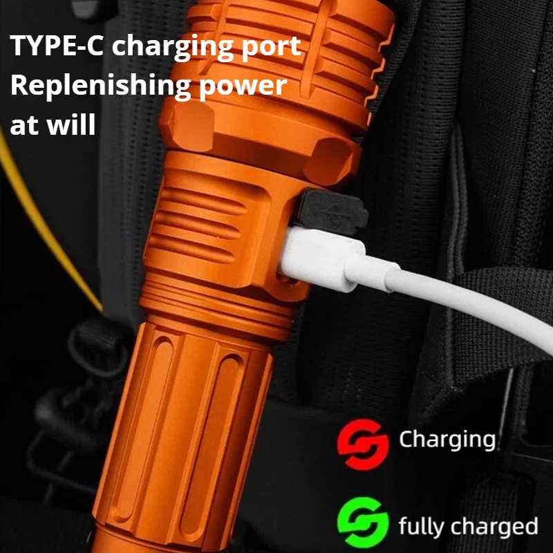 強力な光 LED 懐中電灯ズーム可能 TYPE-C 充電式屋 - Outdoor Camping Lighting のレビューと価格