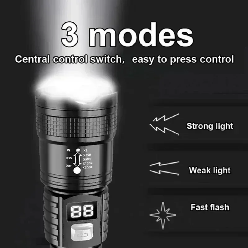 充電式 LED 懐中電灯 100000LM 超高輝度長距離戦 - Outdoor Camping And Fishing のレビューと価格