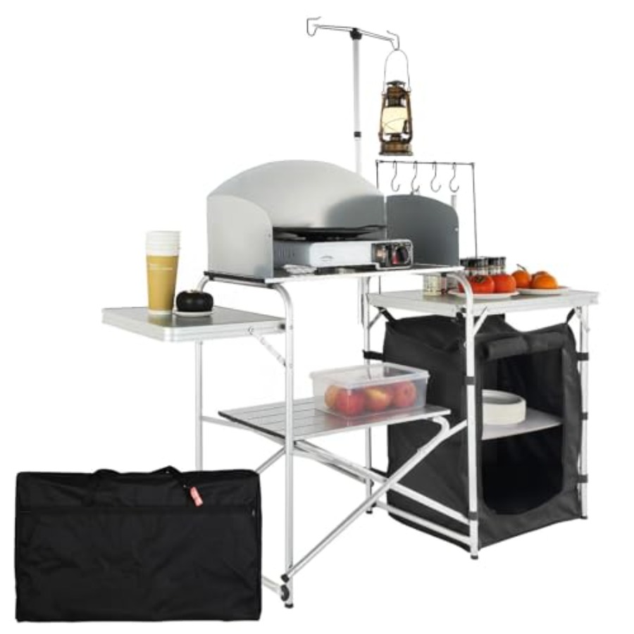 キャンプキッチンテーブル、折りたたみ式屋外調理台、収納キャリ - Outdoor Camping Table With Storage のレビューと価格