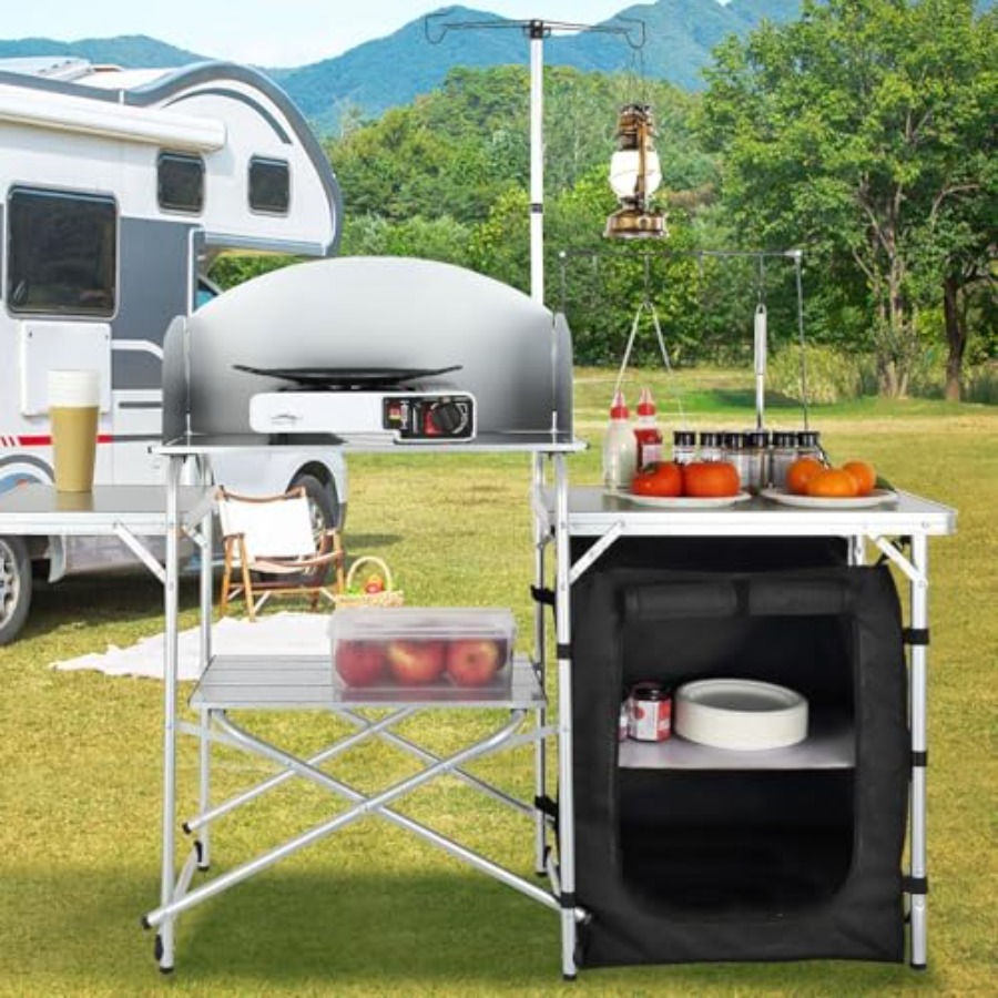キャンプキッチンテーブル、折りたたみ式屋外調理台、収納キャリ - Outdoor Camping Table With Storage のレビューと価格