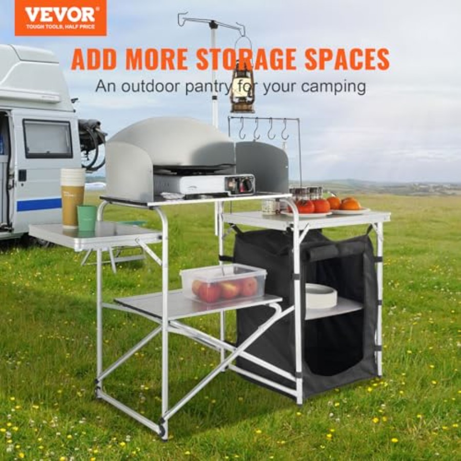 キャンプキッチンテーブル、折りたたみ式屋外調理台、収納キャリ - Outdoor Camping Table With Storage のレビューと価格
