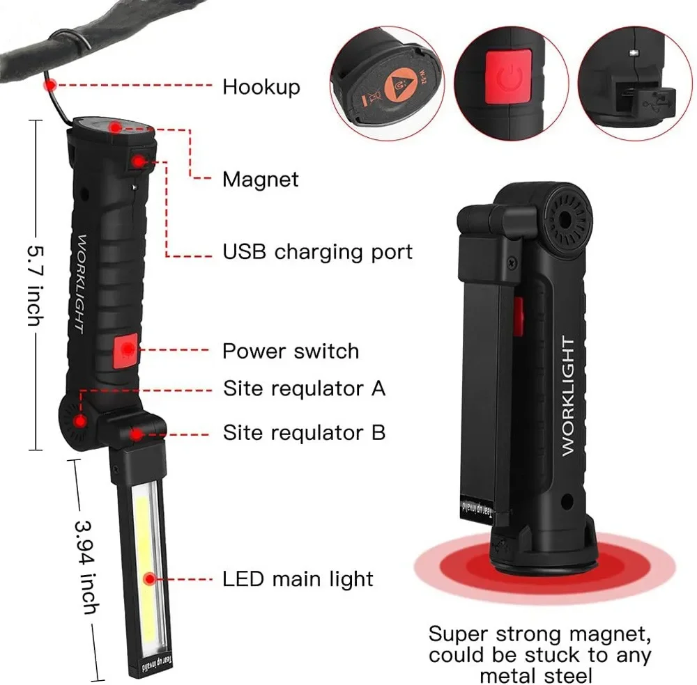 ポータブル COB LED 懐中電灯 USB 充電式ワークラ - Outdoor Camping Lighting のレビューと価格