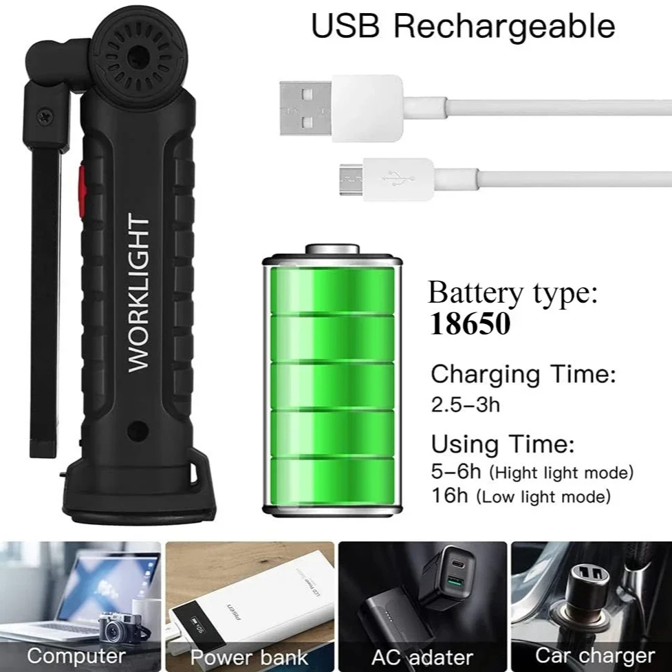 ポータブル COB LED 懐中電灯 USB 充電式ワークラ - Outdoor Camping Lighting のレビューと価格