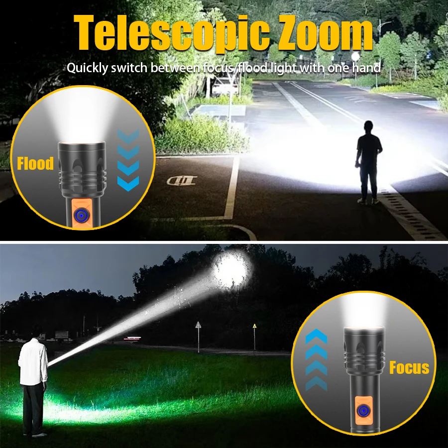 ハイパワー LED 懐中電灯 USB 充電式トーチ、伸縮ズー - Outdoor Camping And Fishing のレビューと価格