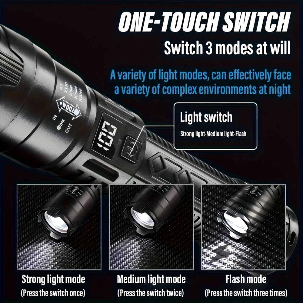 戦術的な LED 懐中電灯 2000LM USB 充電式防水 - Outdoor Camping And Fishing のレビューと価格