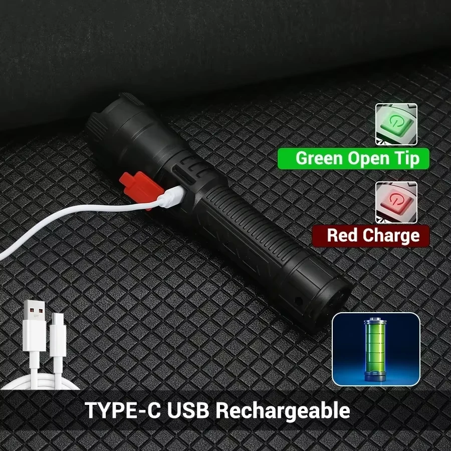 戦術的な LED 懐中電灯 2000LM USB 充電式防水 - Outdoor Camping And Fishing のレビューと価格