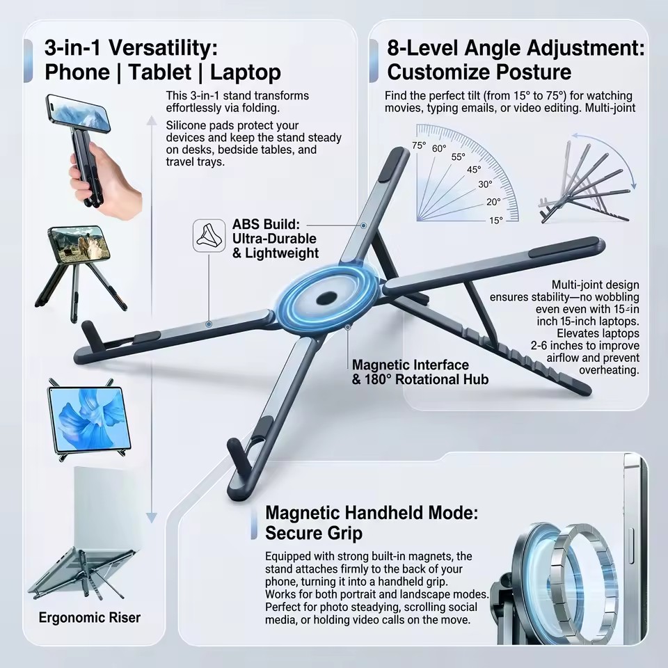 携帯電話用マグネット式ホルダー＆自撮り棒 3-in-1 折り - Camp Table Folding のレビューと価格