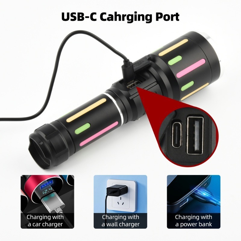 ハイパワー白色光蛍光懐中電灯充電式ズーム可能長距離懐中電灯屋 - Outdoor Camping Lighting のレビューと価格