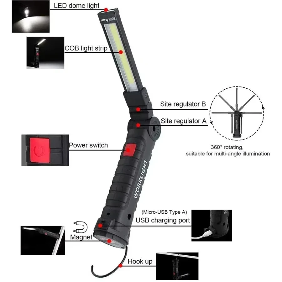 充電式磁気作業灯懐中電灯ポータブルキャンプランタンLEDラン - Outdoor Camping And Fishing のレビューと価格
