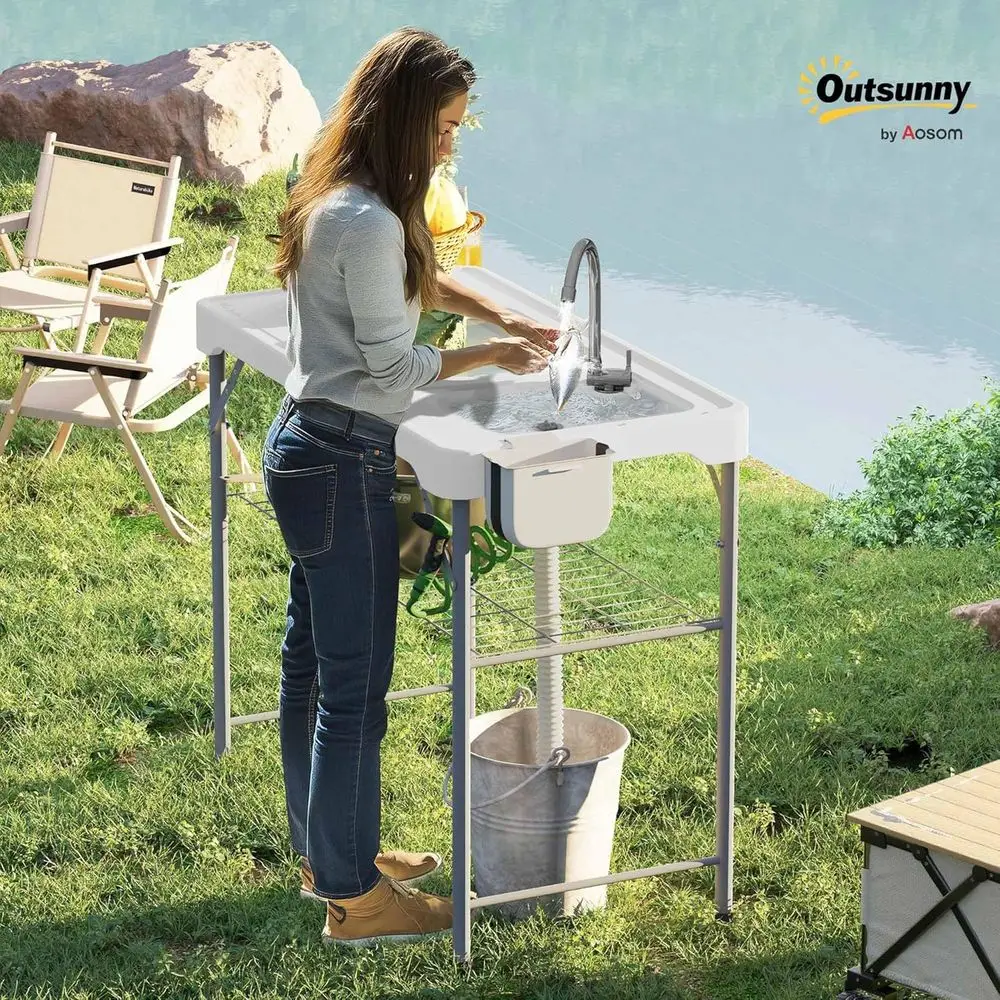 ポータブルアウトドアキャンプシンクテーブル（蛇口、排水ホース - Outdoor Camping Table With Storage のレビューと価格