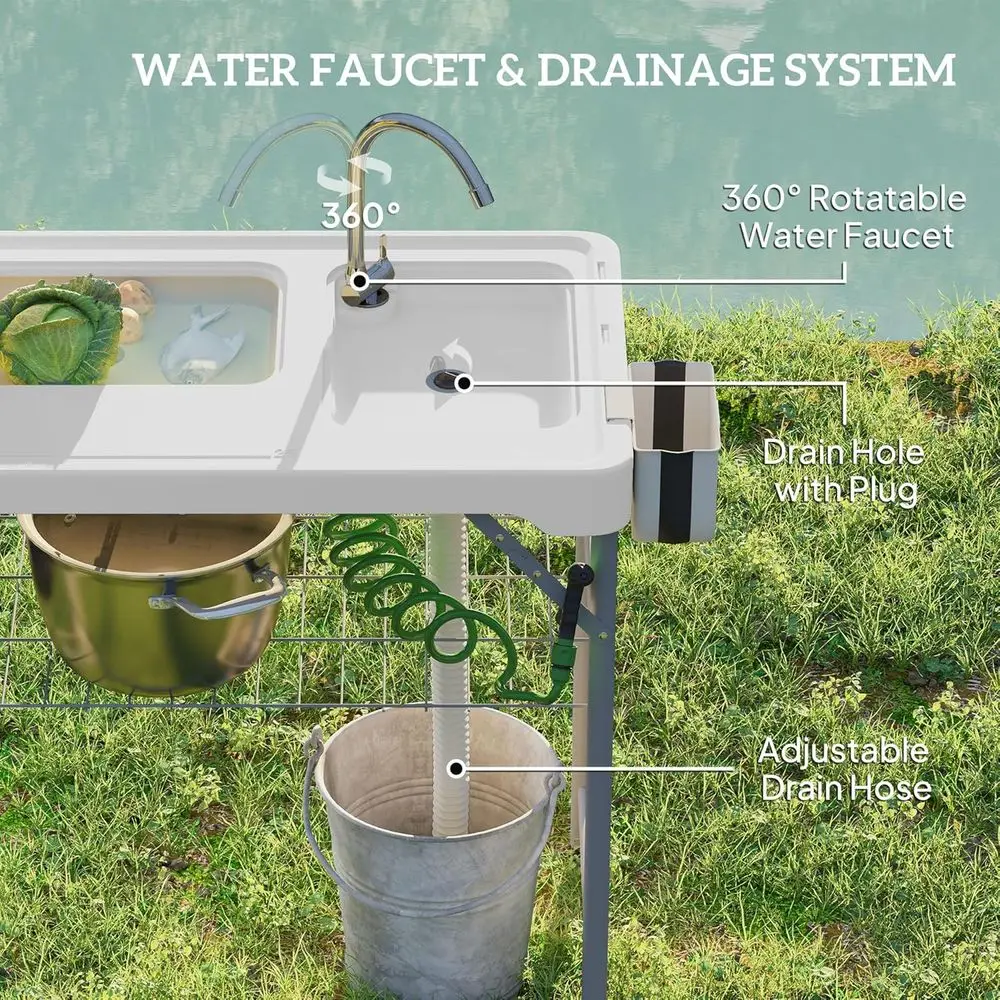 ポータブルアウトドアキャンプシンクテーブル（蛇口、排水ホース - Outdoor Camping Table With Storage のレビューと価格